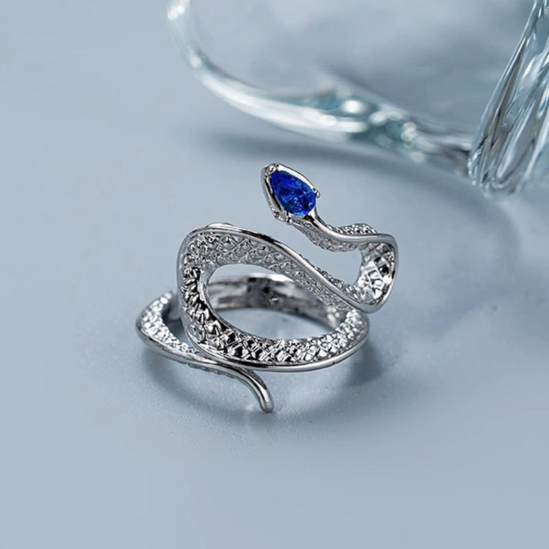 Topaz Snake Adjustable Open Ring for Women - Minimalist Geometric Design with Zircon Accents