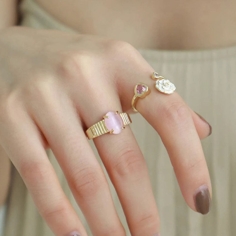 Sweet & Edgy Stackable Pink Diamond Heart Open Ring for Women - Geometric Design
