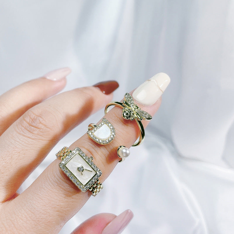 Stackable Gold Letter Enamel Open Ring Set for Women - Minimalist Chic Design