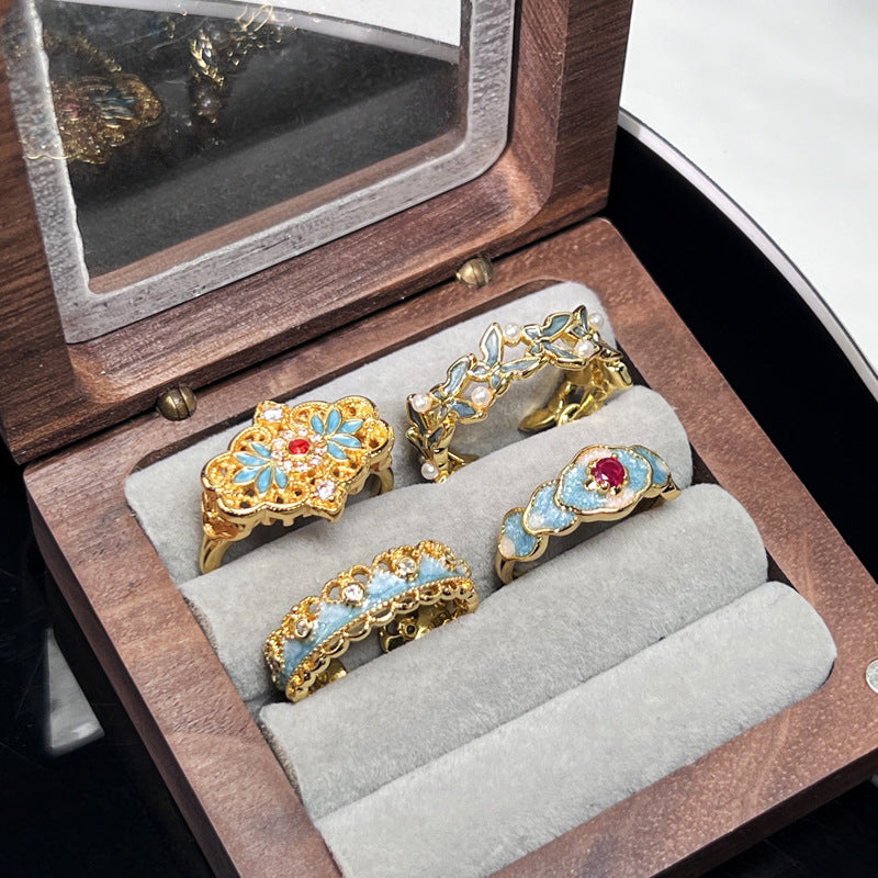 Ring - Exquisite Openwork Enamel Floral Statement Finger Ring in New Chinese Style