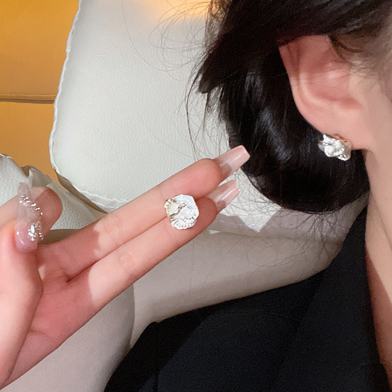 Elegant Floral Camellia Stud Earrings for Women - Minimalist French Style Gold Tone
