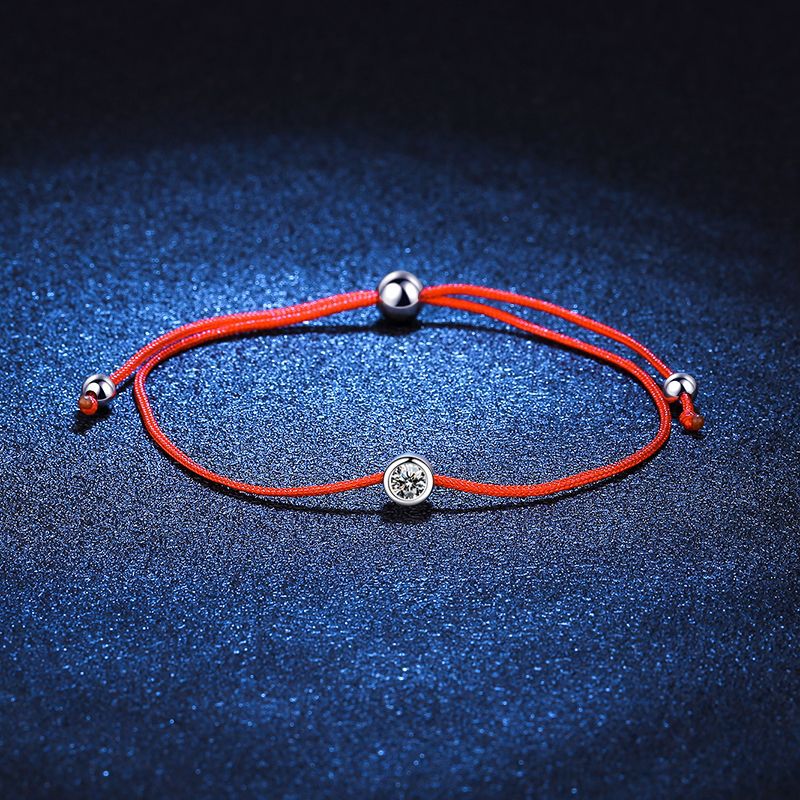 Bracelet Adjustable Red String Moissanite Sterling Silver Lucky Charm Bracelet with Single Stone
