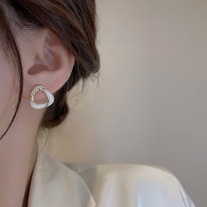 Geometric Drop Enamel Earrings with Rhinestones - French Vintage Style