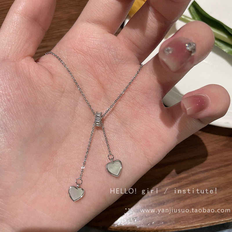Shell Heart Pendant Necklace for Women - Minimalist Layering Collarbone Chain