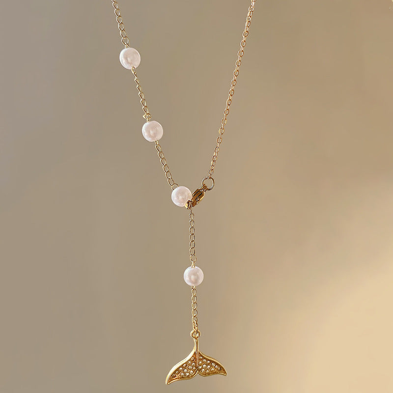 Adjustable Mermaid Tail Pearl Stainless Steel Necklace for Women - Elegant & Trendy Layering Piece
