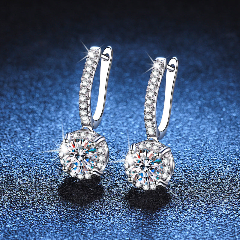 Earrings Luxury 925 Sterling Silver Drop Earrings with One Carat Moissanite D Color Gemstone