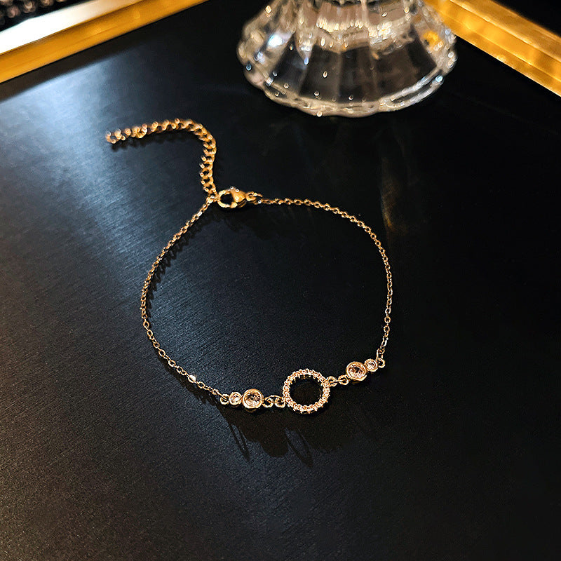 Geometric Circle Titanium Steel Bracelet for Women - Trendy Gold Design