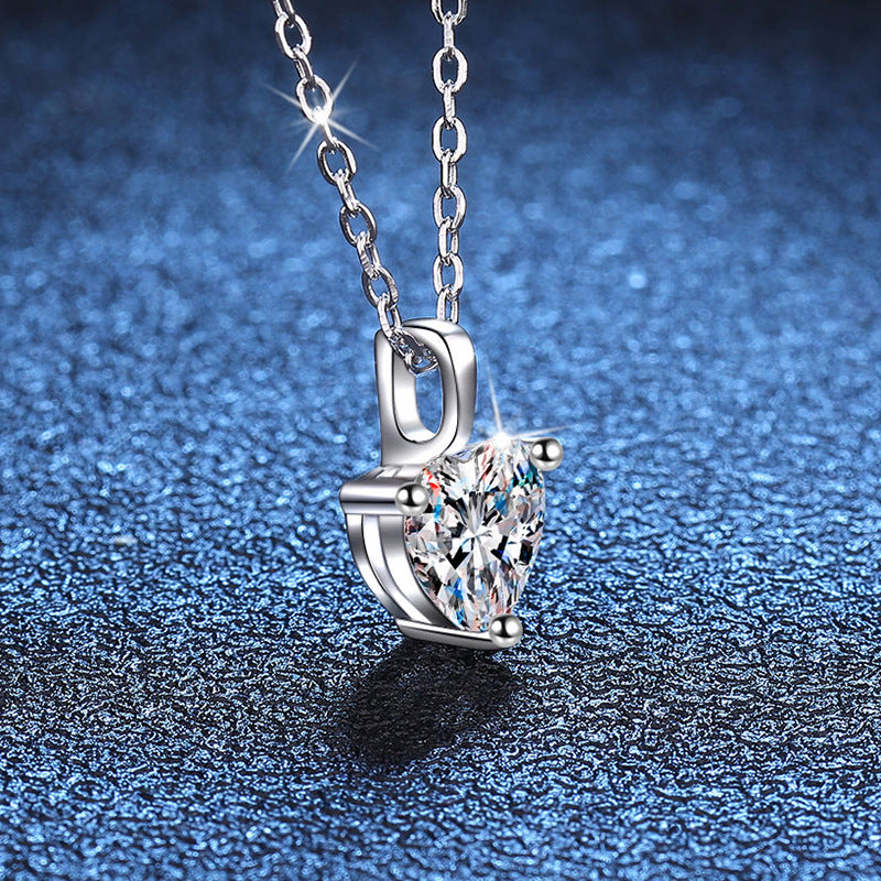 Necklace Sterling Silver Heart-Shaped Moissanite Pendant with 1 Carat D Color Stone