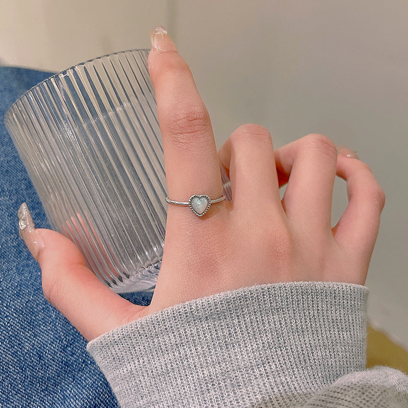 Adjustable Heart-Shaped Silver-Tone Ring for Women - Minimalist and Trendy Design
