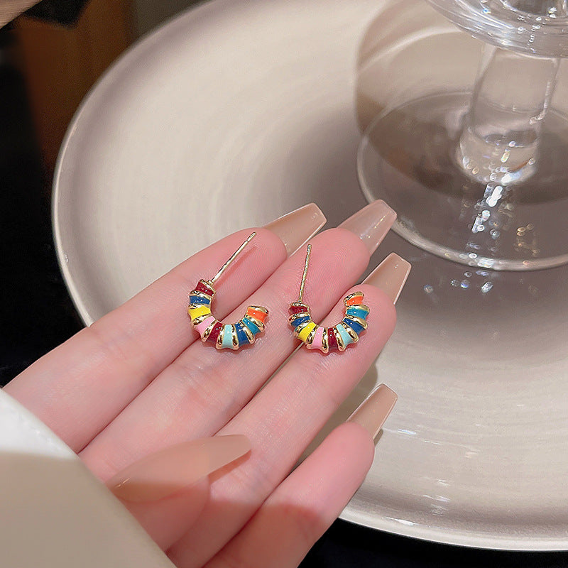 Geometric Enamel Stud Earrings with S925 Silver Needles for Women