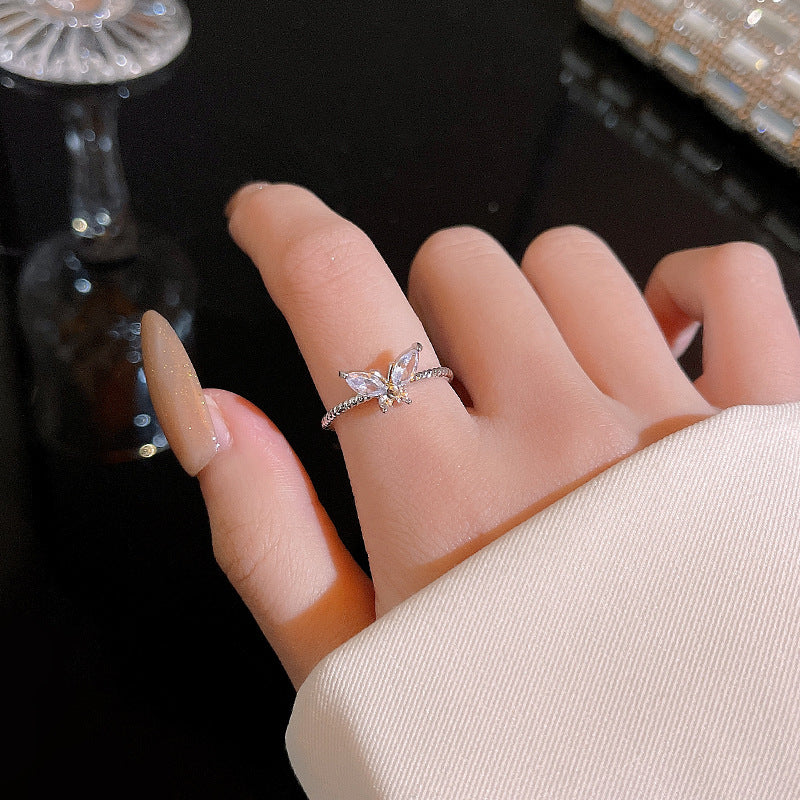 Butterfly Zircon Adjustable Ring for Women - Minimalist Geometric Design