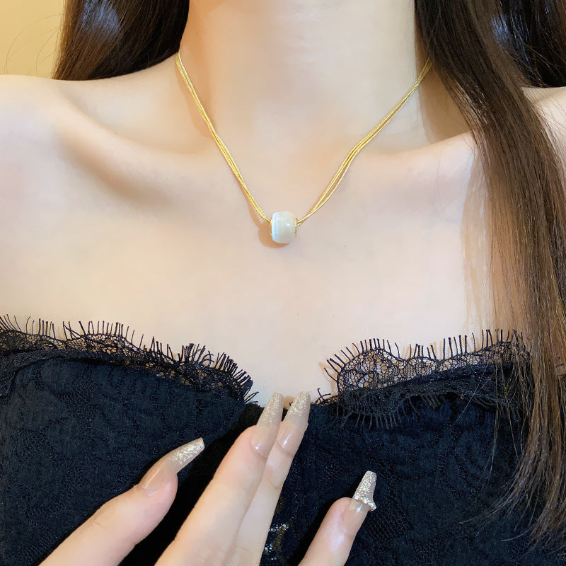 Vintage-Inspired Multi-Layer Cat's Eye Stone Necklace with Geometric Pendant for Women