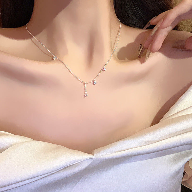 Geometric Teardrop Fringe Titanium Steel Necklace for Women