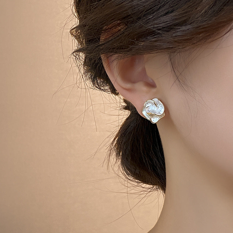 S925 Silver-Plated Camellia Flower Stud Earrings for Women, Minimalist Style