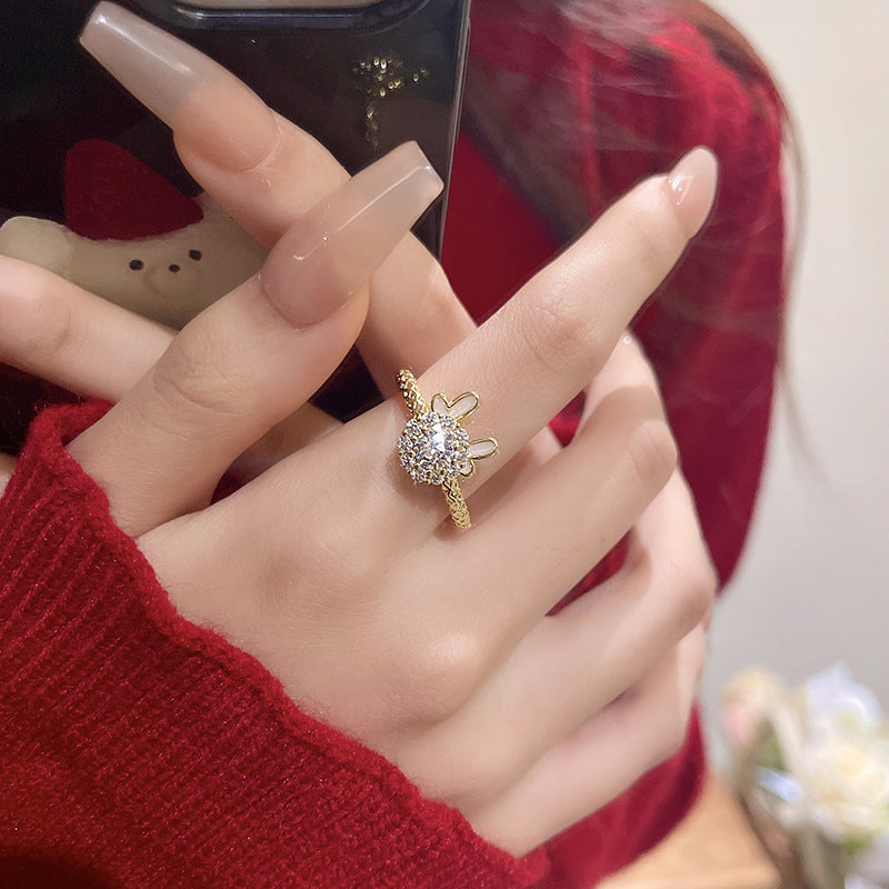 Rotating Dragon Zodiac Ring for Women with Micro-Pave Zirconia Stones and Adjustable Open Design