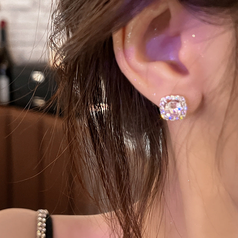 Geometric Minimalist Zircon Stud Earrings with S925 Silver Posts