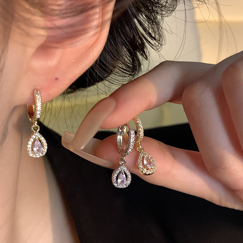Geometric Teardrop Earrings with Micro-Pave Zirconia Accents in Gold or Silver Tone