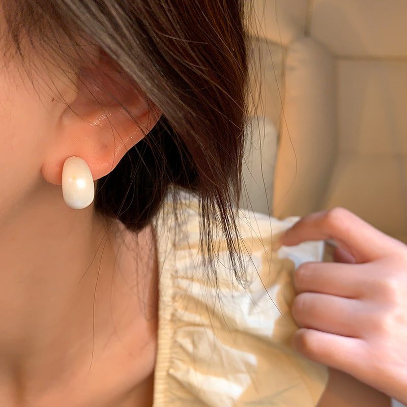 Minimalist C-Shaped Pearl Stud Earrings for Women - Sleek Geometric Design with Silver Finish