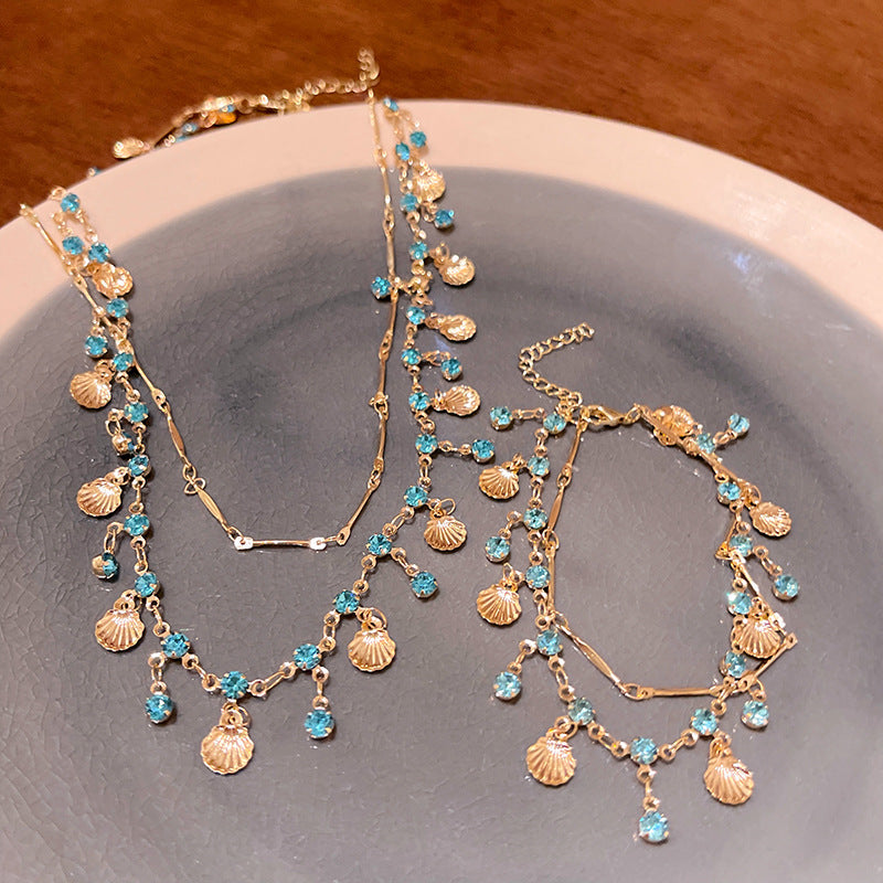 Elegant Blue Zircon Gold Shell Bracelet for Women
