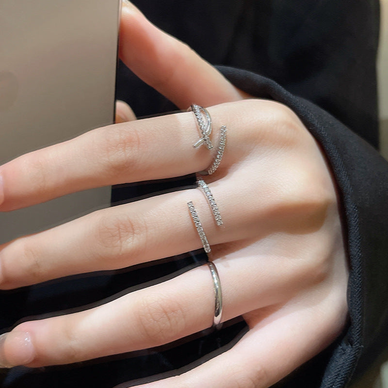 Adjustable Geometric Zirconia Ring Set for Women - Minimalist Three-Piece Stackable Rings