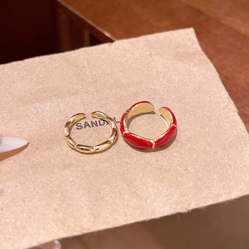 Adjustable Red Enamel Geometric Ring for Women - Vintage Minimalist Style