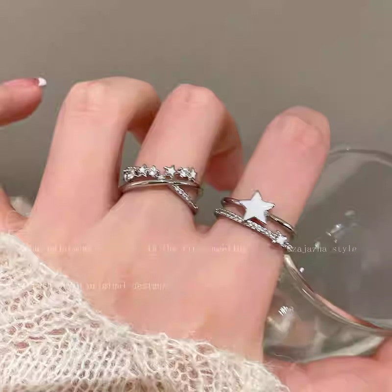 Adjustable Double-Layer Star Ring with Zirconia Accents for Women