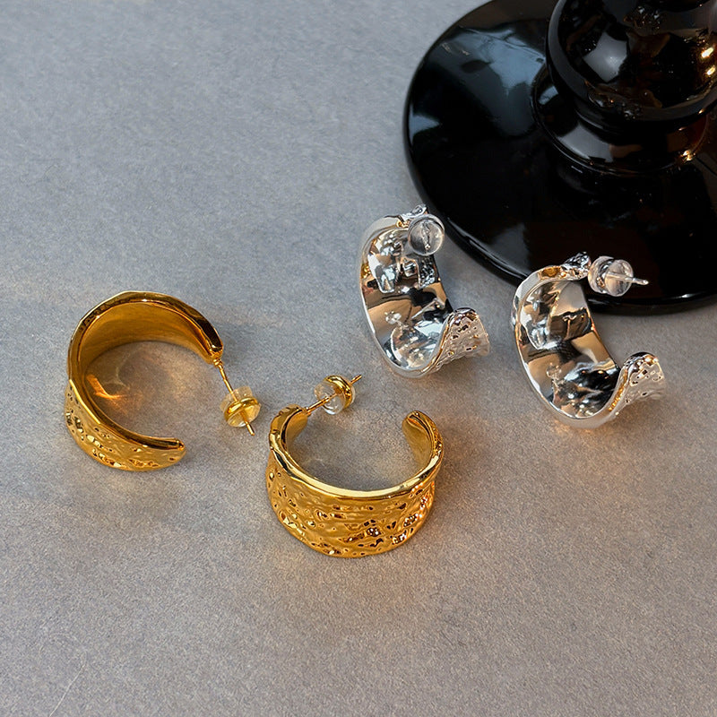 C-Shaped Folded Crease Earrings in Gold and Silver Tone with Minimalist Geometric Design