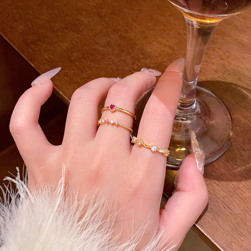 Adjustable Heart-Shaped Minimalist Gold-Tone Open Ring Set for Women