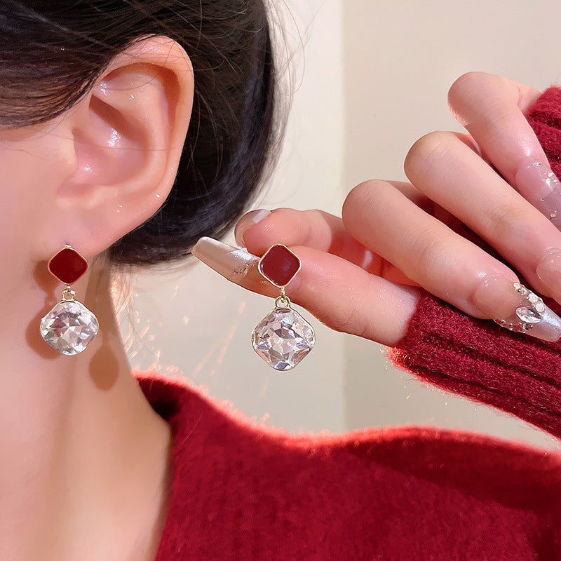 Geometric Crystal Stud Earrings with High-Shine Zirconia for Women