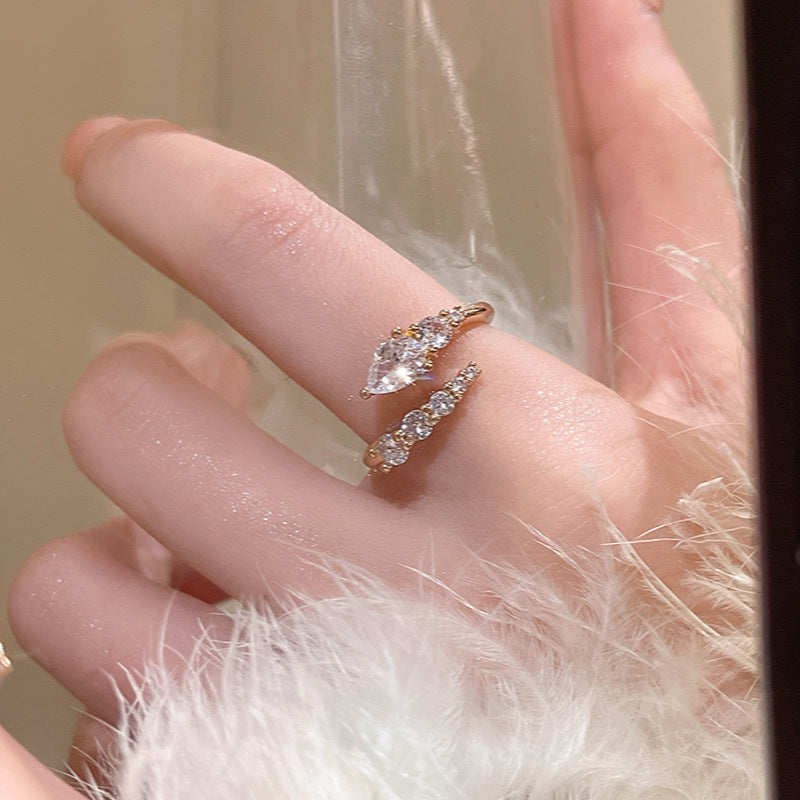 Adjustable Snake Design Zirconia Ring for Women with Geometric Pattern and Full Diamond Accents