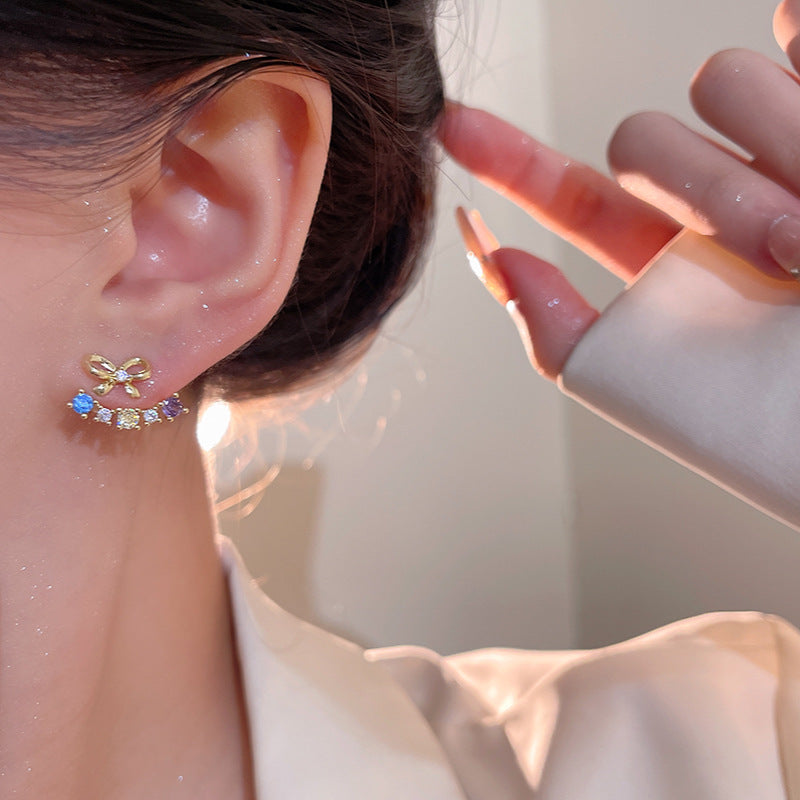 Elegant Bow-Shaped Cubic Zirconia Stud Earrings in Gold Tone