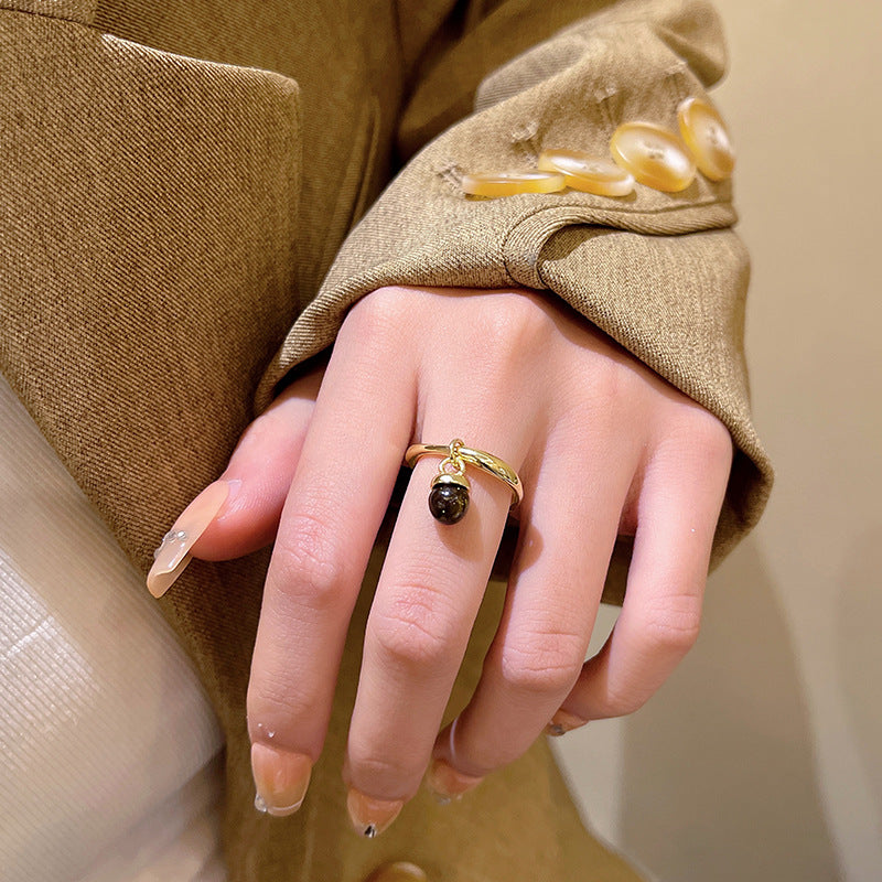 Adjustable Vintage Tiger Eye Stone Ring with Geometric Design for Women