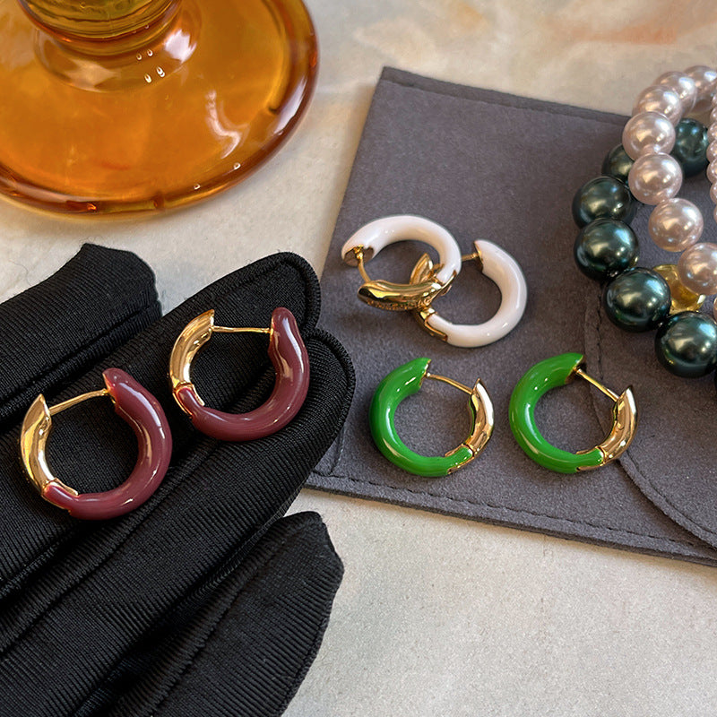 Minimalist Geometric Enamel Circle Earrings for Women in Gold Tone