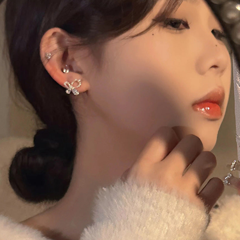 Elegant Zircon Bow Butterfly Stud Earrings for Women - Minimalist Style with Sparkling Design