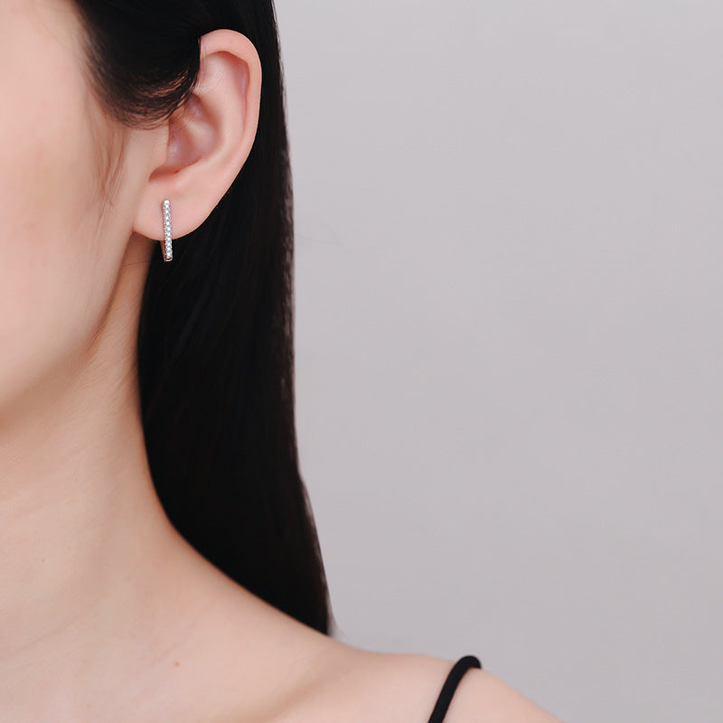 Earrings - Sterling Silver V-Shaped Moissanite Stud Earrings with Pave Setting