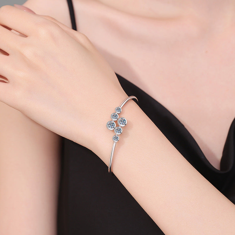 Bracelet Elegant Moissanite Bubble Cluster Open Cuff Bangle with Adjustable Elastic Design