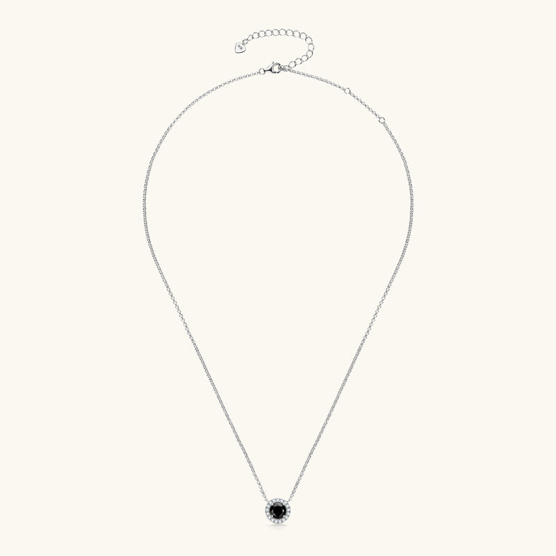 Necklace Elegant Black Moissanite Pendant with White Gold Plated 925 Sterling Silver Halo Design
