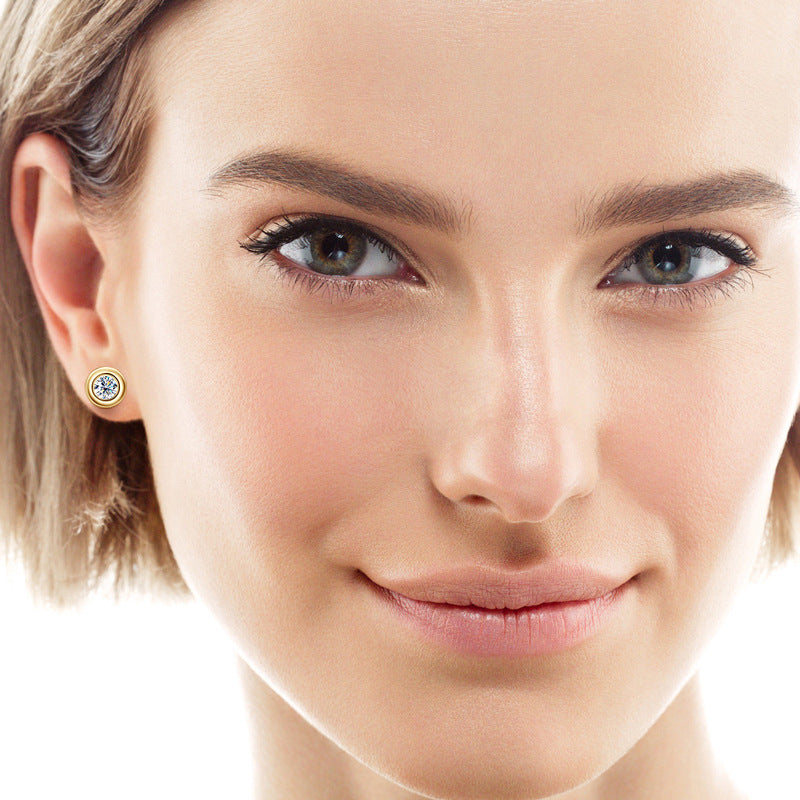 Earrings Minimalist Round Ball Stud Earrings with Moissanite Center Stone in Sterling Silver
