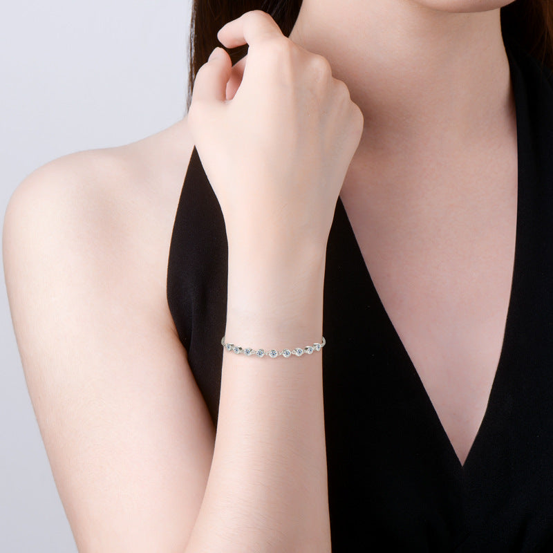 Bracelet Elegant Moissanite Bezel Set Sterling Silver Chain Bracelet with Adjustable Clasp