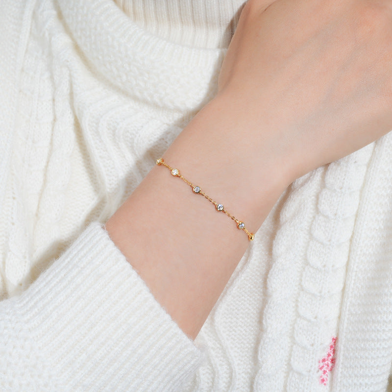 Bracelet Delicate Sterling Silver Moissanite Station Chain Bracelet with Adjustable Extender