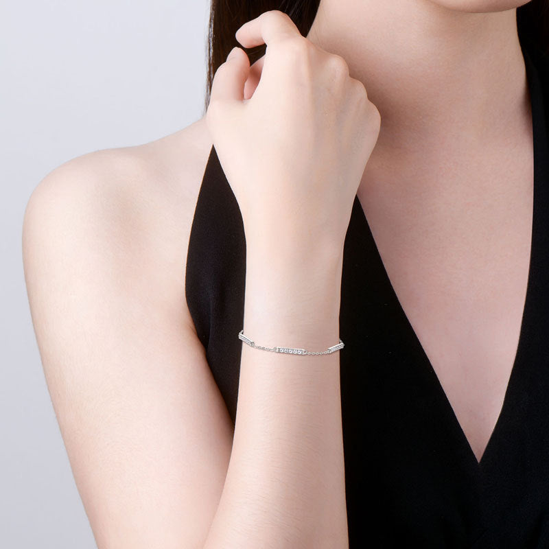 Bracelet Minimalist Sterling Silver Moissanite Bar Chain Bracelet with Adjustable Clasp