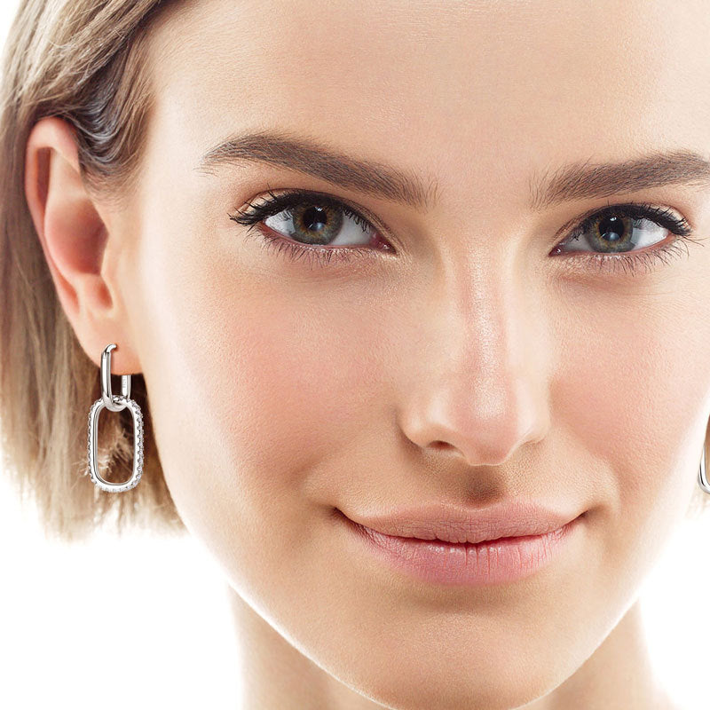 Earrings Asymmetric Moissanite Chain Link Drop Earrings in S925 Sterling Silver