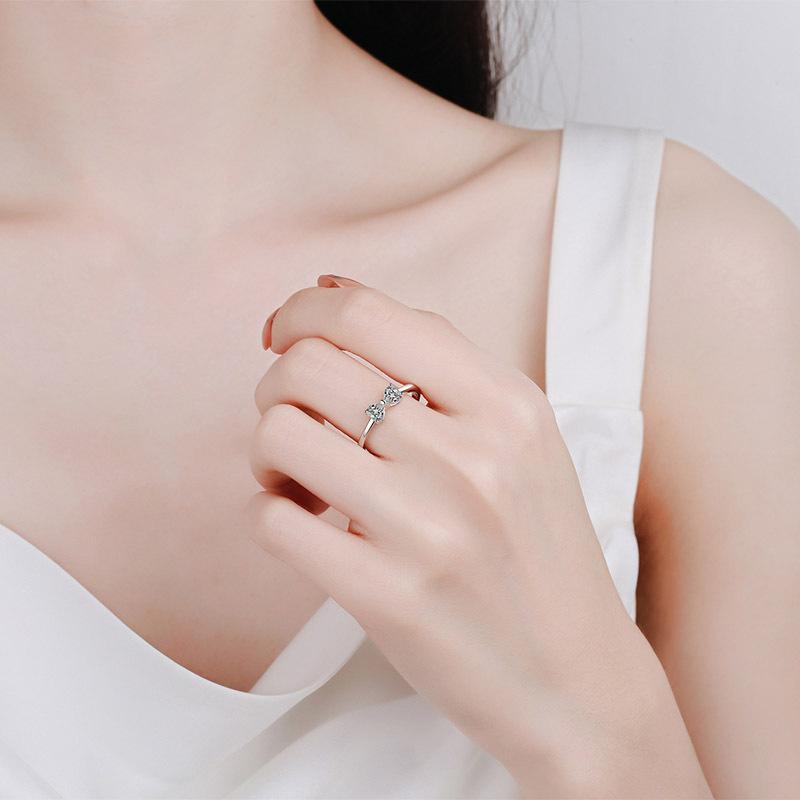 Heart-Shaped Moissanite Sterling Silver Ring with Platinum Plating