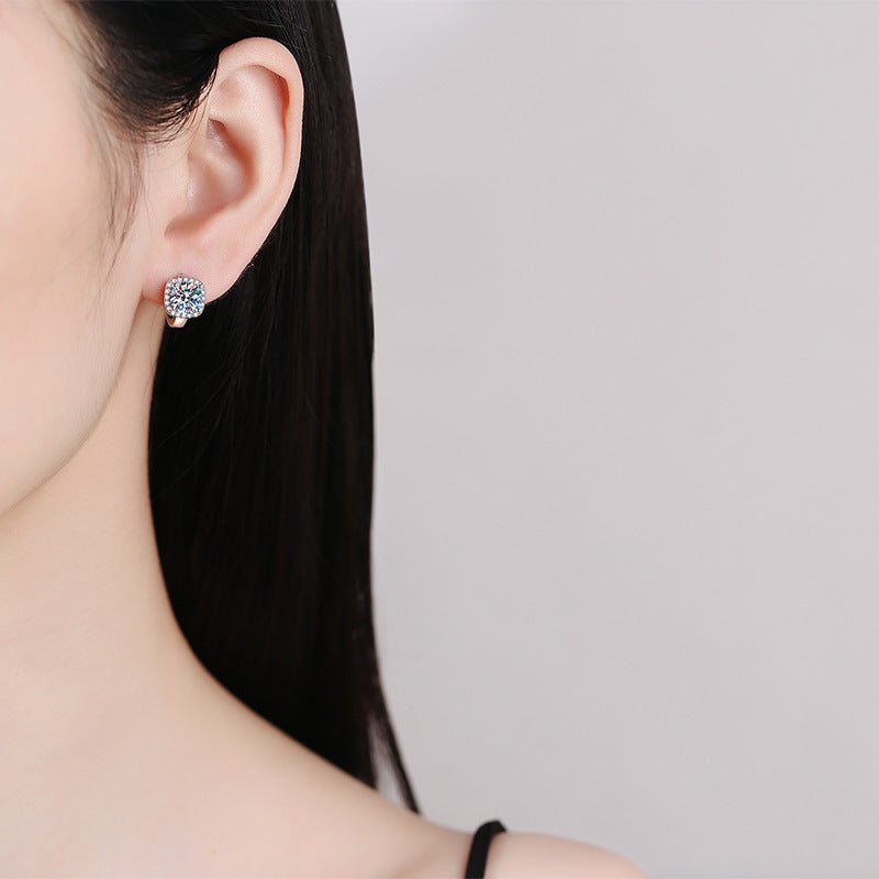 Elegant Sterling Silver Moissanite Hoop Earrings with Cushion Cut Halo Design