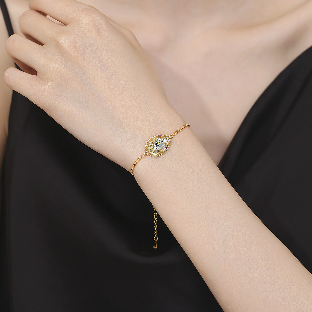 Bracelet S925 Sterling Silver Snake Head Design with Moissanite Stone Fashion Jewelry Set