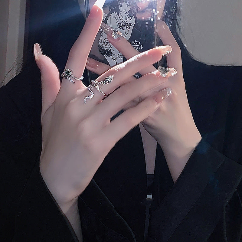 Snake Design Zirconia Open Ring for Women - Dark Minimalist Fashion Statement