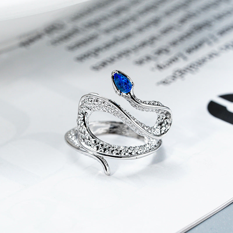 Topaz Snake Adjustable Open Ring for Women - Minimalist Geometric Design with Zircon Accents