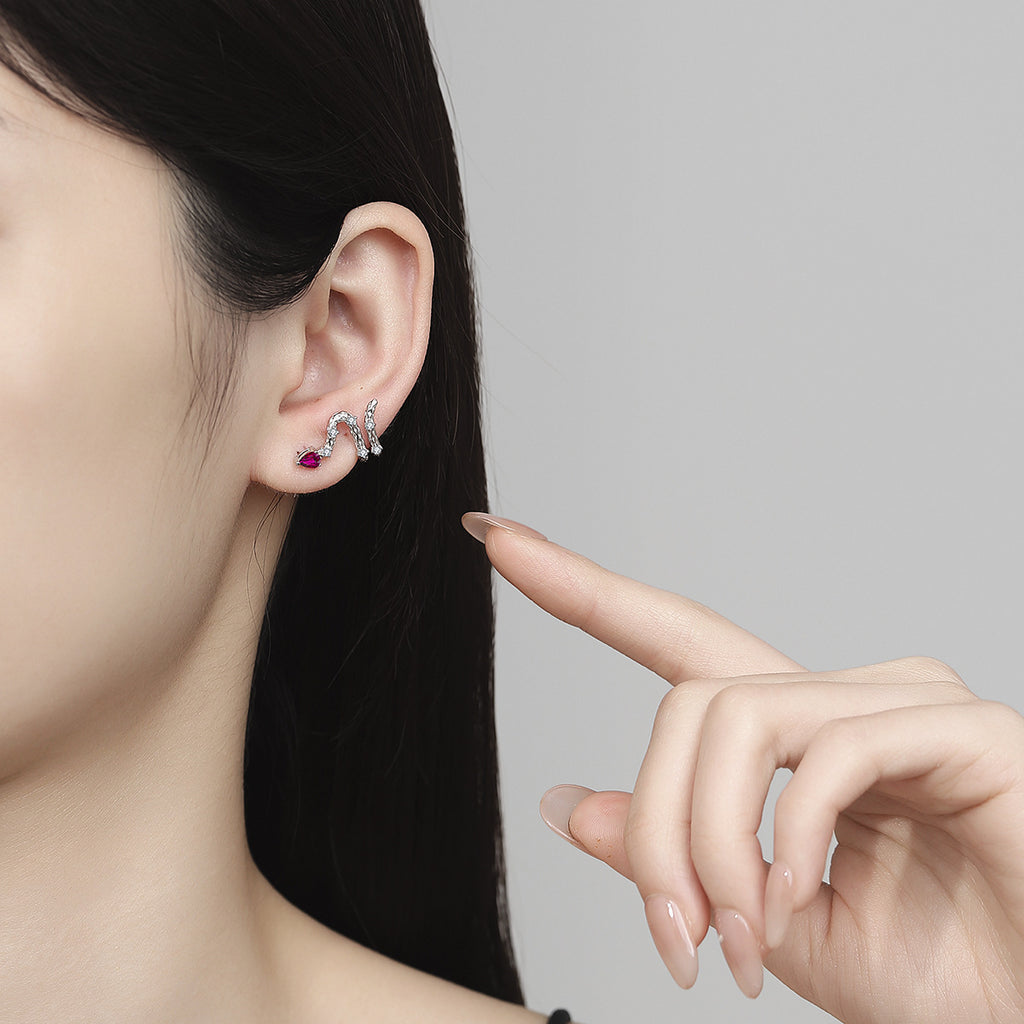 Earrings - Sterling Silver Snake Teardrop Stud Earrings with Colorful Zirconia Stones
