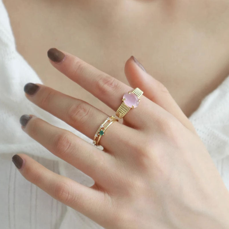Sweet & Edgy Stackable Pink Diamond Heart Open Ring for Women - Geometric Design