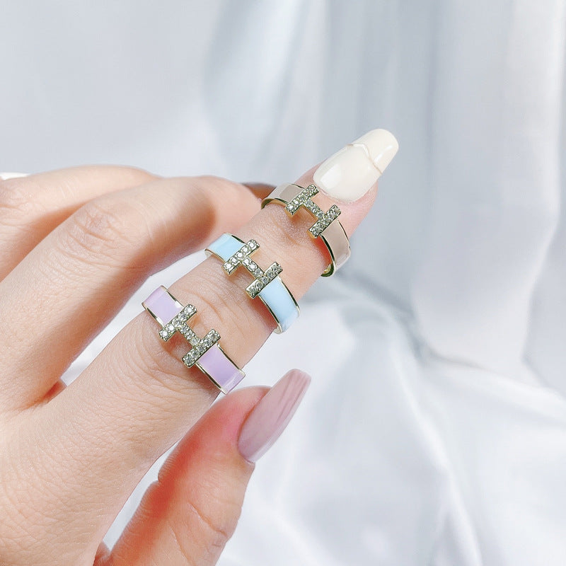 Stackable Gold Letter Enamel Open Ring Set for Women - Minimalist Chic Design
